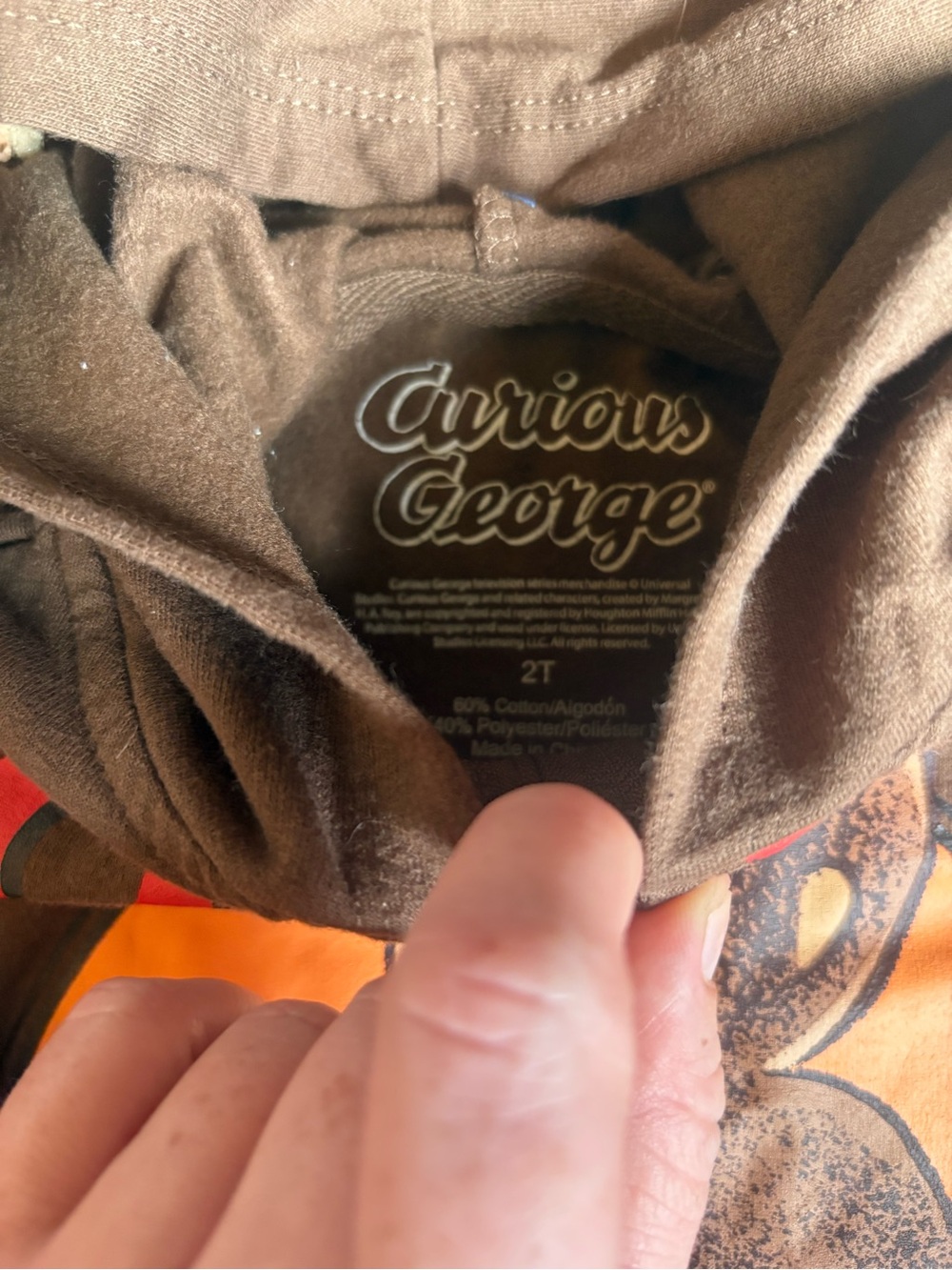 Rare Curious George 2T Zip-Up Hoodie with 3D Ears Brown Monkey Jacket Toddler - Picture 2 of 3